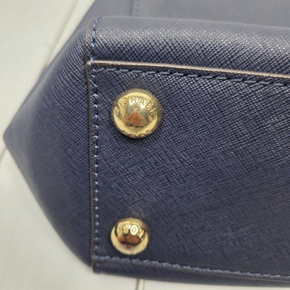 Michael Kors Saffiano Leather Cynthia Convertible Satchel Bag Small Navy Blue - Picture 10 of 16